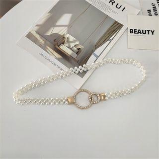 Rhinestone Hoop Faux Pearl Waist Chain