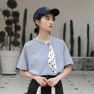 Short-sleeve Polka Dot Panel T-shirt