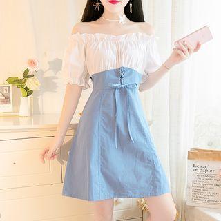 Off-shoulder Lace-up Paneled A-line Dress