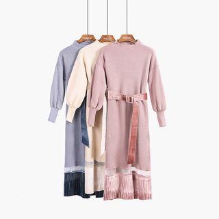 Patchwork Mock-neck Knit Dress