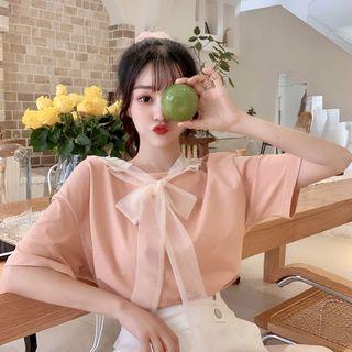 Mesh Ribbon Short-sleeve T-shirt