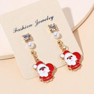 Christmas Santa Rhinestone Faux Pearl Dangle Earring