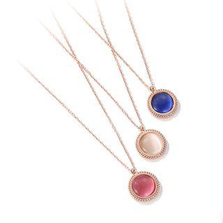 925 Sterling Silver Cat Eye Stone Pendant Necklace Xk008 - As Shown In Figure - One Size