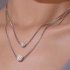 Rhinestone Bead Pendant Layered Necklace F075 - 01 - Silver - One Size