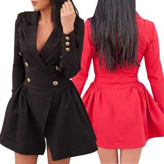 Buttoned Lapel A-line Dress
