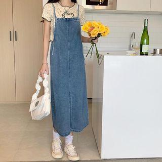 Spaghetti Strap Denim Midi Shift Dress