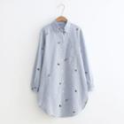 Striped Embroidered Oversized Shirt Blue - One Size