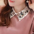 Beaded Contrast-collar Blouse