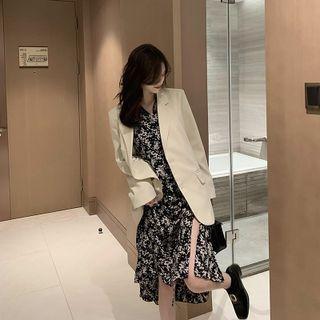 Puff-sleeve Floral Print Midi A-line Dress / Blazer / Set