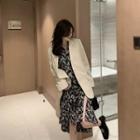 Puff-sleeve Floral Print Midi A-line Dress / Blazer / Set