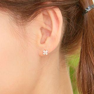 4-single Silver Chip Rhinestone Earrings