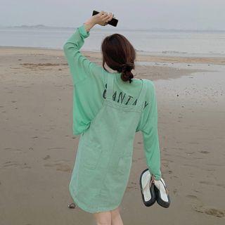 Long-sleeve Lettering T-shirt + Overall Dress