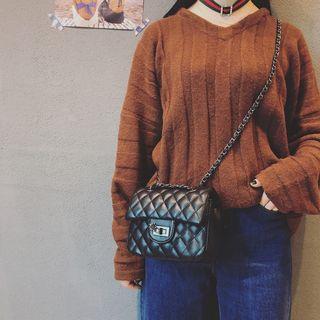 Quilted Faux Leather Crossbody Bag Black - One Size