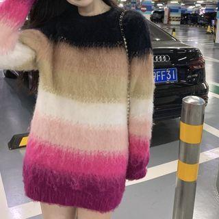 Color Block Striped Sweater Pink & White & Black - One Size