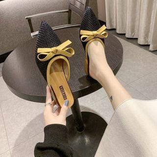 Bow Faux Leather Block Heel Mules