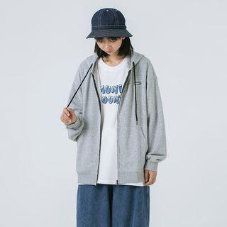 Embroider Oversize Hooded Zip Jacket