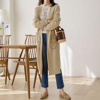 Open-front Long Ribbed Knit Cardigan