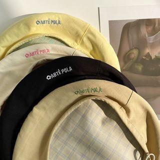 Reversible Lettering Plaid Beret Hat