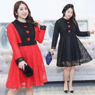 Long-sleeve Heart Applique Lace Dress