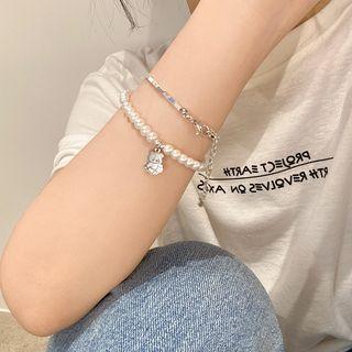 Set Of 2: Bracelet Set Of 2 - White & Silver - One Size