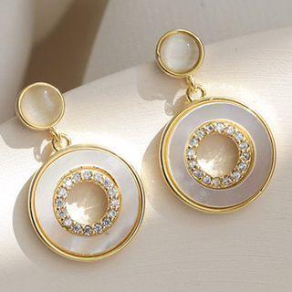 Rhinestone Shell Disc Alloy Dangle Earring 1 Pair - White & Gold - One Size