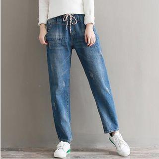 Drawstring Waist Straight-cut Jeans