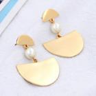 Faux Pearl Alloy Half Disc Dangle Earring Gold & White - One Size