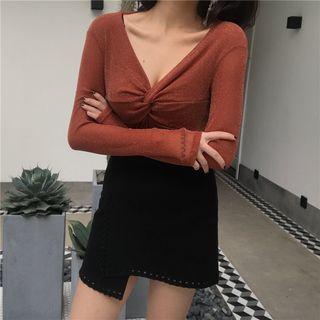 Twisted-front V-neck Top