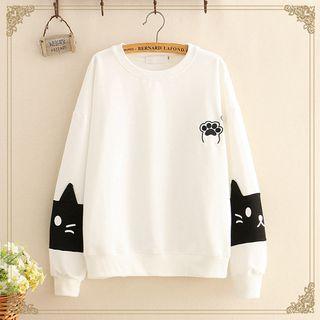 Paw Embroidered Cat Print Pullover