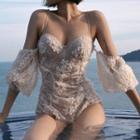 Elbow-sleeve Lace Swimsuit