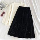 Glitter High-waist Fleece A-line Skirt Black - One Size