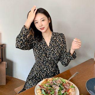 Flower Pattern Surplice-wrap Dress
