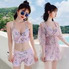 Set Of 3: Floral Bikini Top + Swim Skirt + Cover-up