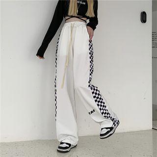 Checkerboard Panel Drawstring Sweatpants