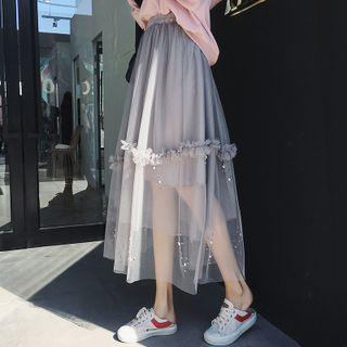 Wood Ear Ruffle Mesh Skirt