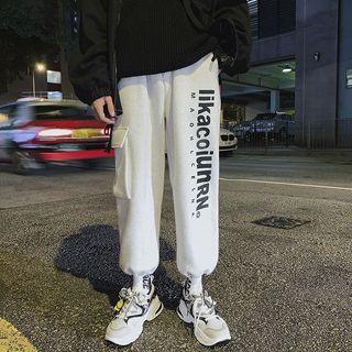 Pocketed Lettering Drawstring Cuff Sweatpants