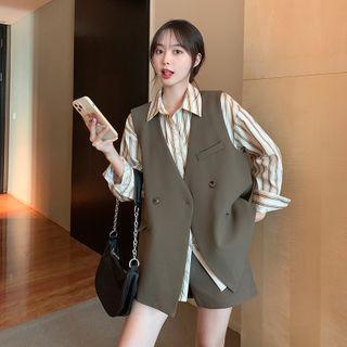 Loose-fit Vest / Long-sleeve Striped Shirt