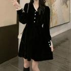 Puff-sleeve A-line Velvet Dress (various Designs)