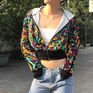 Zipper Print Cropped Jacket