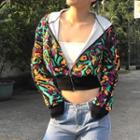 Zipper Print Cropped Jacket