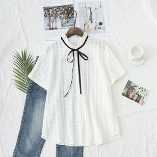 Elbow-sleeve Ribbon Blouse