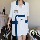 Set: Elbow-sleeve Two-tone Blazer + Shorts