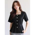 Square-neck Flap Pleated Blouse
