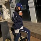 Set: Layered-hem Piped Sweatshirt + Leggings