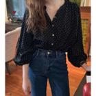Dotted Balloon-sleeve Blouse