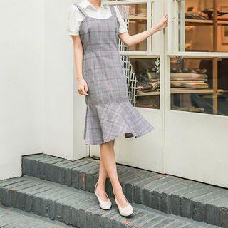 Ruffle-hem Glen-plaid Jumper Dress