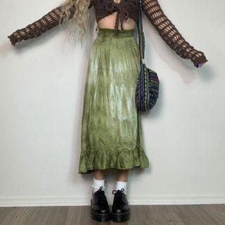 Tie-dye Lettuce Trim Midi Skirt