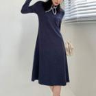 Long-sleeve Bow Midi Dress Airy Blue - One Size