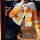 Collared Color Block Knit Cardigan