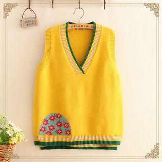 Contrast-trim Patch-work Knit Vest